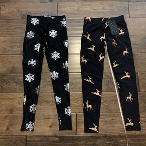 New Terez Girls Foil Leggings – Snowflakes & Reindeer – Size 10 Holiday